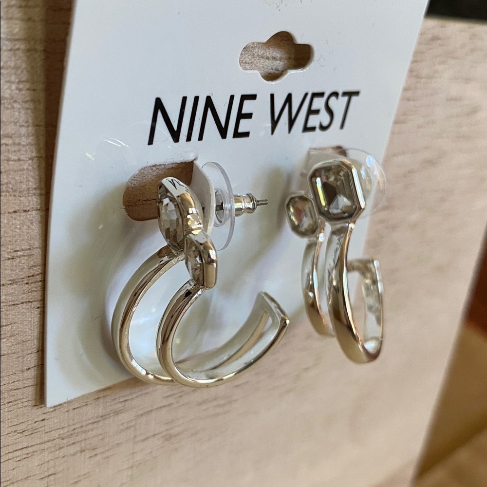 Nine West Silver Crystal unique Earrings